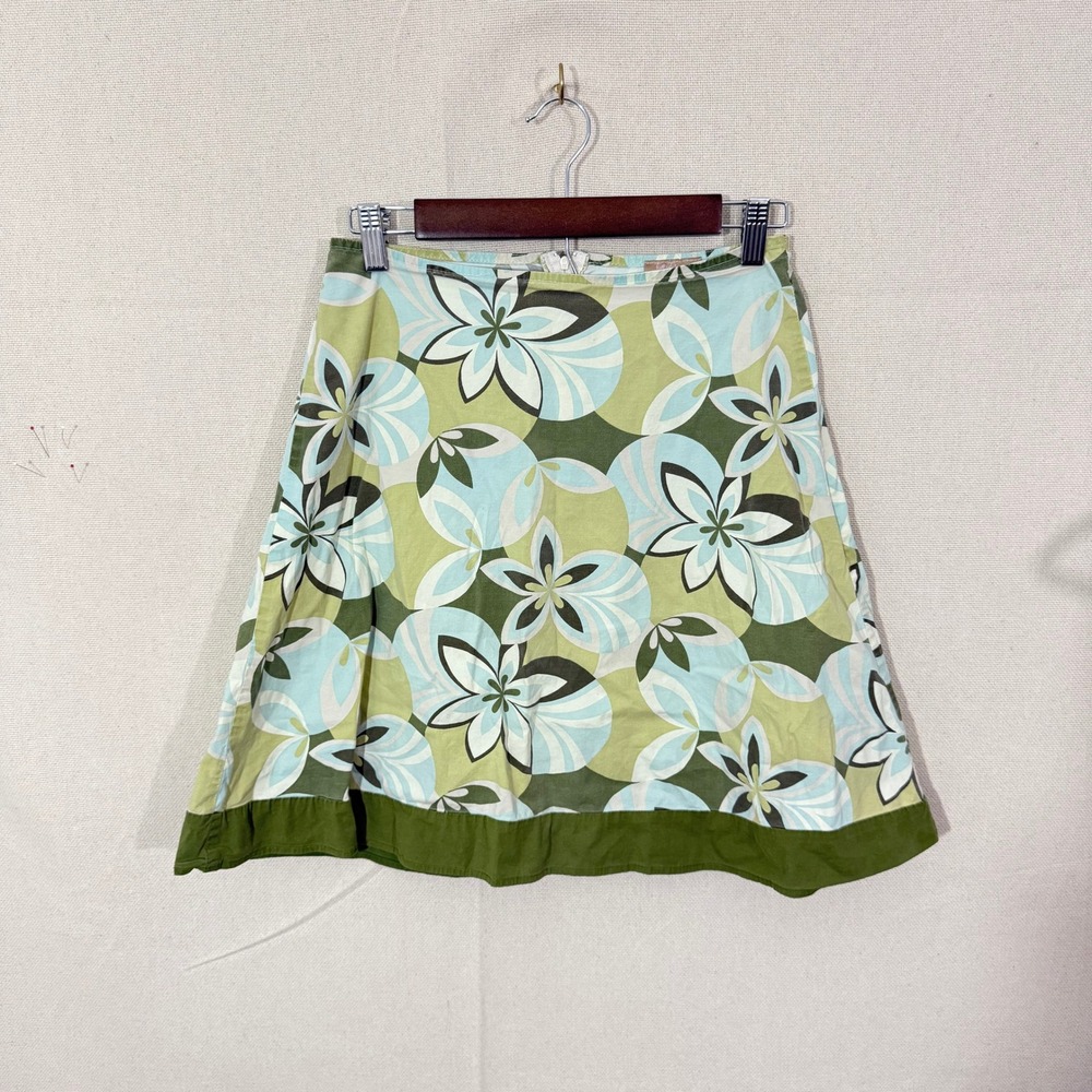 Vintage Twenty One Y2K Floral Mini Skirt Green Blue Retro Tropical A-Line Cotton